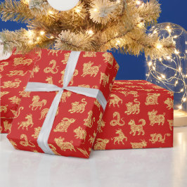 Papel De Presente Zodicobaias Chinesas Ano Novo Vermelho Dourado