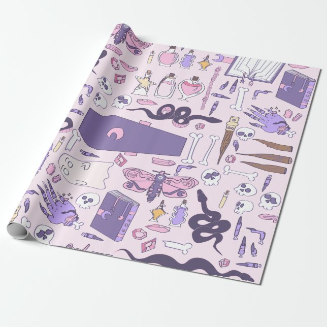 Papel De Presente zumbi-bruxa-do-caixão-de-halloween, desenhada à mã (Desenrolado)