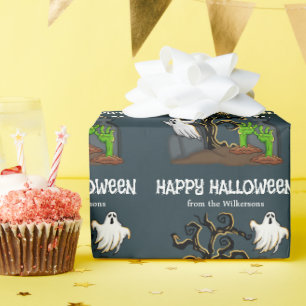 Papel De Presente Zumbi do Cemitério e Fantasmas Festa de Halloween