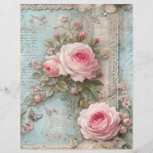 Papel de Rascunho de Jornal Velho Rosas Rosadas