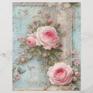 Papel de Rascunho de Jornal Velho Rosas Rosadas
