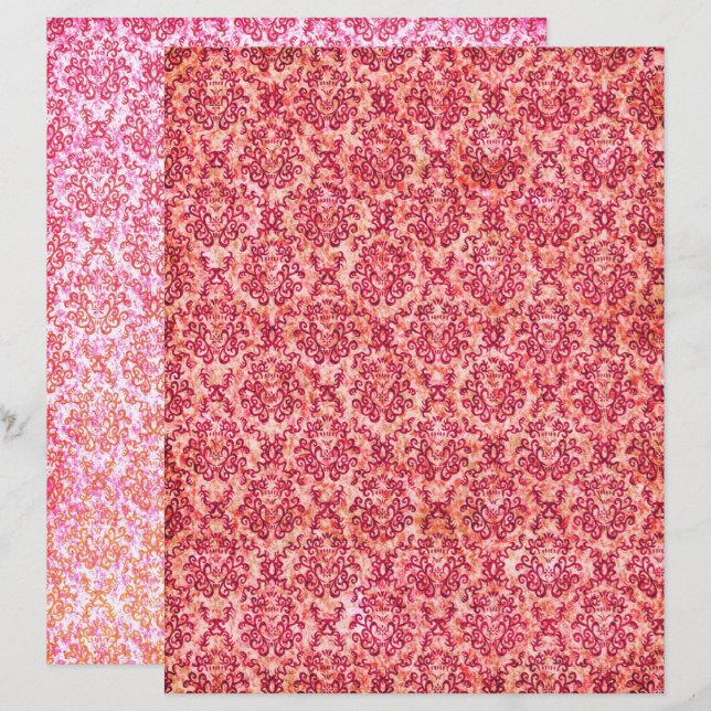 Papel de raspagem de motif vintage vermelho (Frente/Verso)