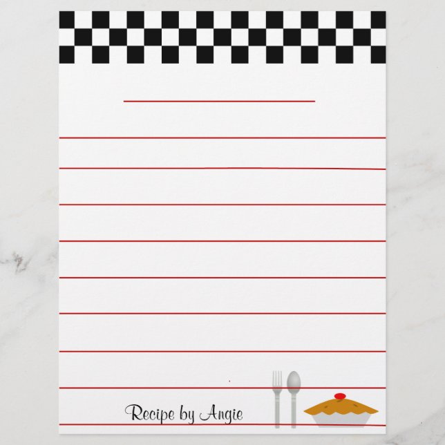 Papel de Receita de Pizza da Placa de Checkógrafo  (Frente)