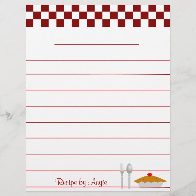 Papel de Receita de Pizza da Placa de Checkógrafo  (Frente)