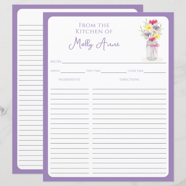 Papel de Receitas em Pote de Pedra Flores Silvestr (Frente/Verso)
