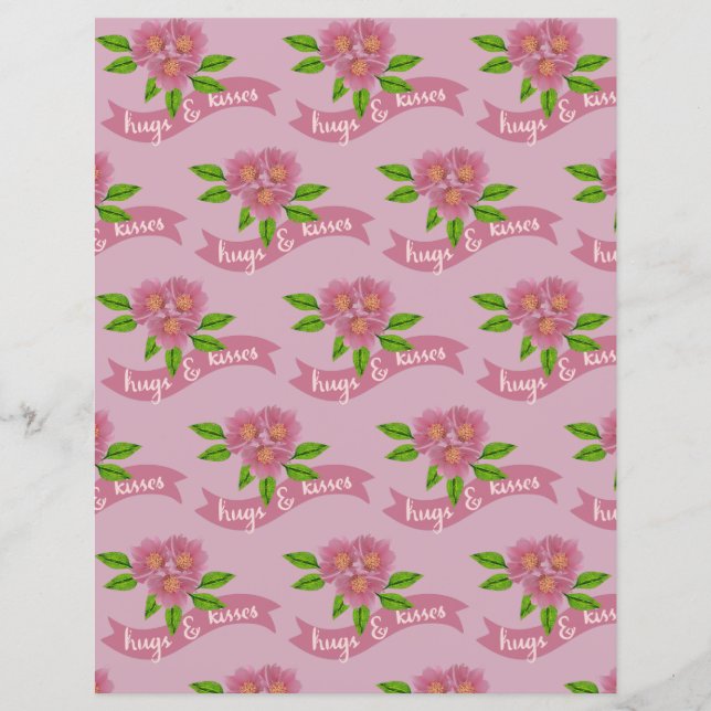 Papel de Scrapbook Abraços e Beijos  (Frente)