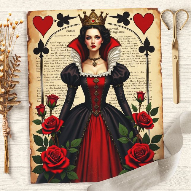 Papel de Scrapbook Alice Rainha de Copas Rosas Ver (Criador carregado)