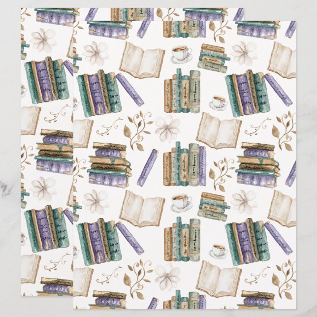 Papel de Scrapbook Amante de Livros em Branco (Frente/Verso)
