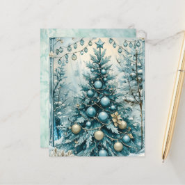 Papel de Scrapbook Árvore de Natal Azul de Inverno