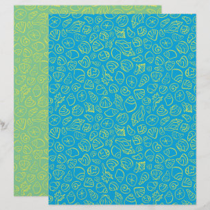 Papel de Scrapbook Azul Conchas Marinhas