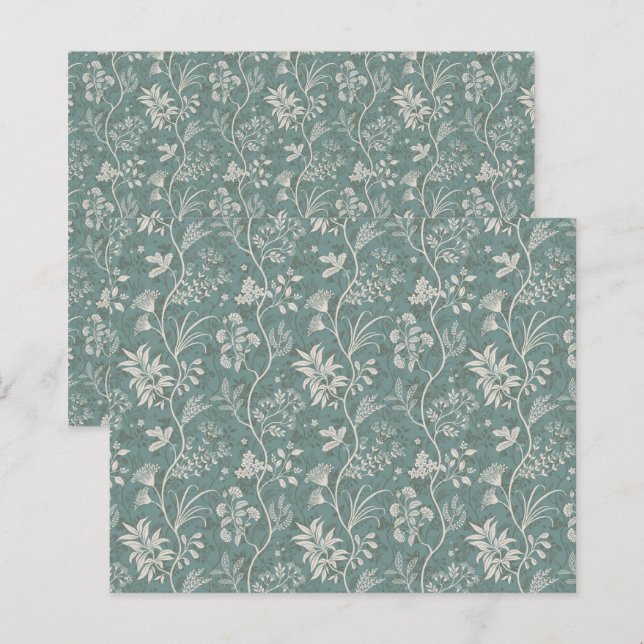 Papel de Scrapbook Botânico Sofisticado em Verde T (Frente/Verso)