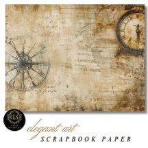 Papel de Scrapbook Bússola Antiga Relógio Antigo