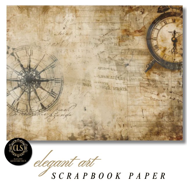 Papel de Scrapbook Bússola Antiga Relógio Antigo (Scrapbook Paper - Vintage Compass Antique Clock)