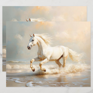 Papel de Scrapbook Cavalo Branco Correndo na Praia