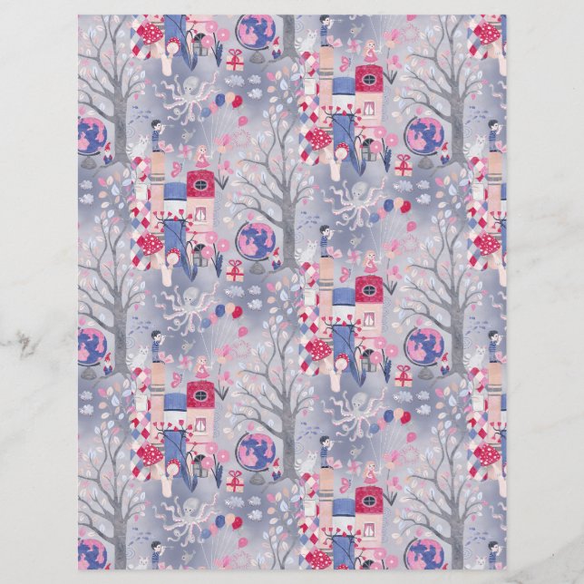 Papel de Scrapbook Cinza Livros de Contos de Fadas (Frente)