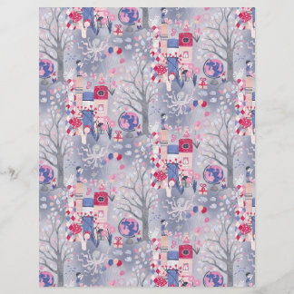 Papel de Scrapbook Cinza Livros de Contos de Fadas