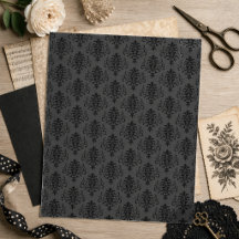 Papel de Scrapbook Cinza Preto Damasco Gótico Mode