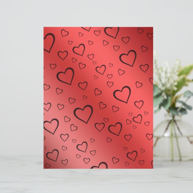 Papel de Scrapbook com Corações de Contornos Preto (Em pé/Frente)