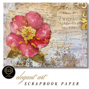 Papel de Scrapbook com Flores Vermelhas e Douradas
