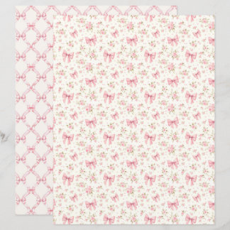 Papel de Scrapbook com Laço Rosa Coquette Vintage