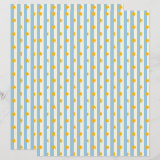 Papel de Scrapbook com Listras Creme e Azul e Expl (Frente/Verso)