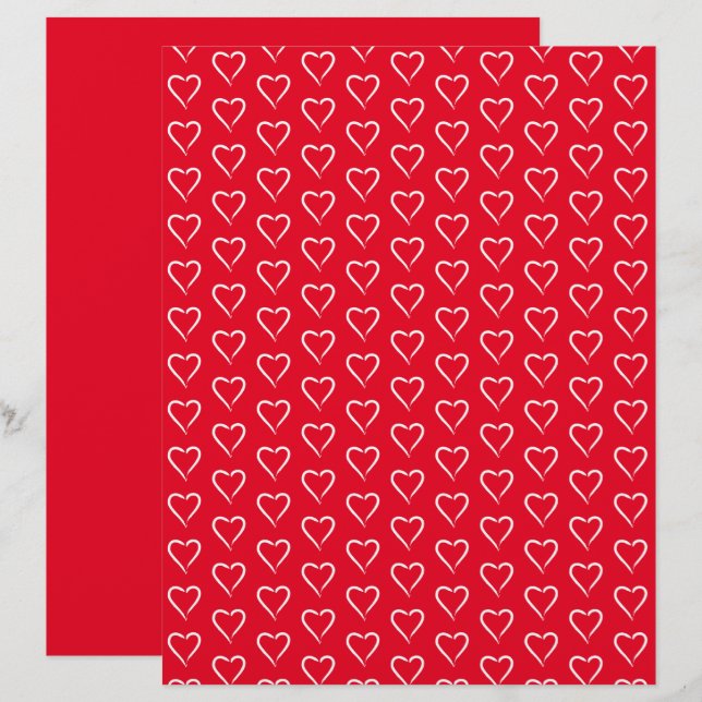 Papel de Scrapbook com Padrão de Coração Branco Ca (Frente/Verso)