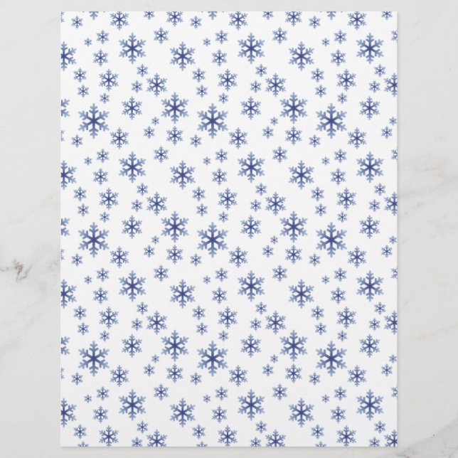 Papel de Scrapbook com Padrão de Floco de Neve Azu (Frente)