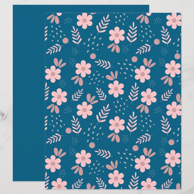 Papel de Scrapbook com Padrão de Flor Fofa (Frente/Verso)