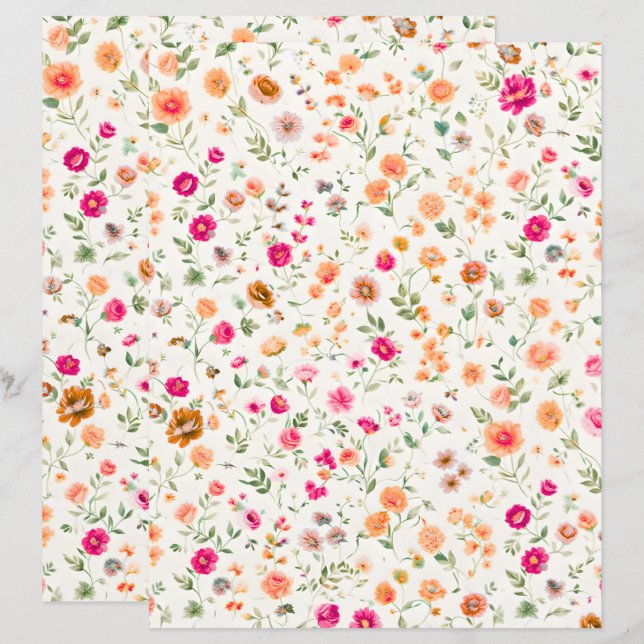 Papel de Scrapbook com Padrão de Flor Silvestre Fo (Frente/Verso)