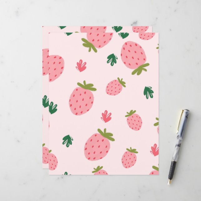 Papel de Scrapbook com Padrão de Morango Rosa Fofo (Frente/Verso In Situ)