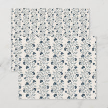 Papel de Scrapbook com Padrão Floral Azul e Cinza