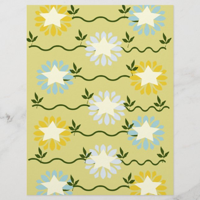 Papel de Scrapbook com Padrão Floral de Estrelas P (Frente)