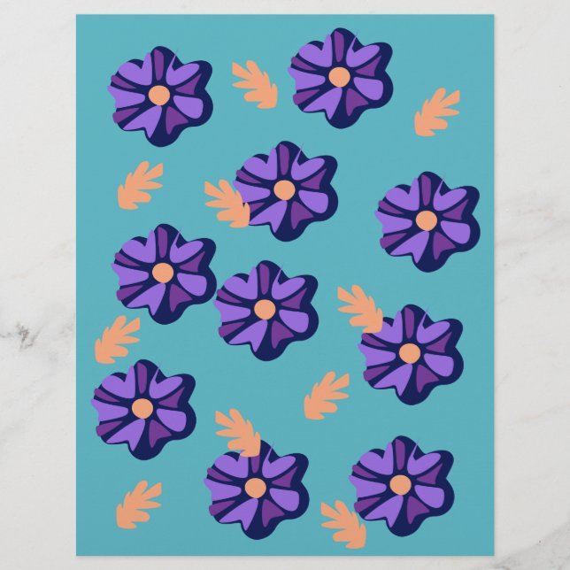 Papel de Scrapbook com Padrão Floral Roxo (Frente)