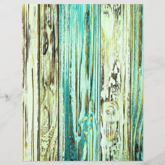 Papel de scrapbook com textura de madeira verde rú (Frente)