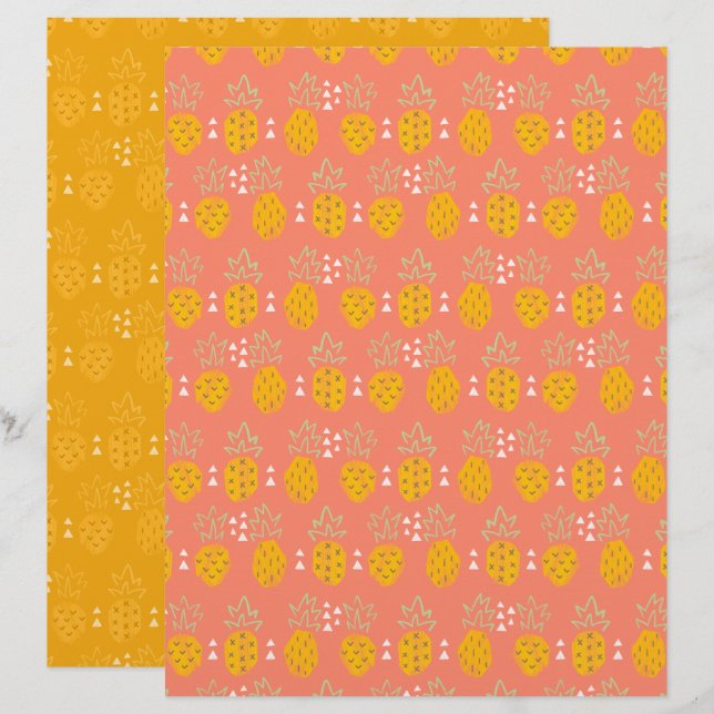 Papel de Scrapbook de Abacaxi (Frente/Verso)