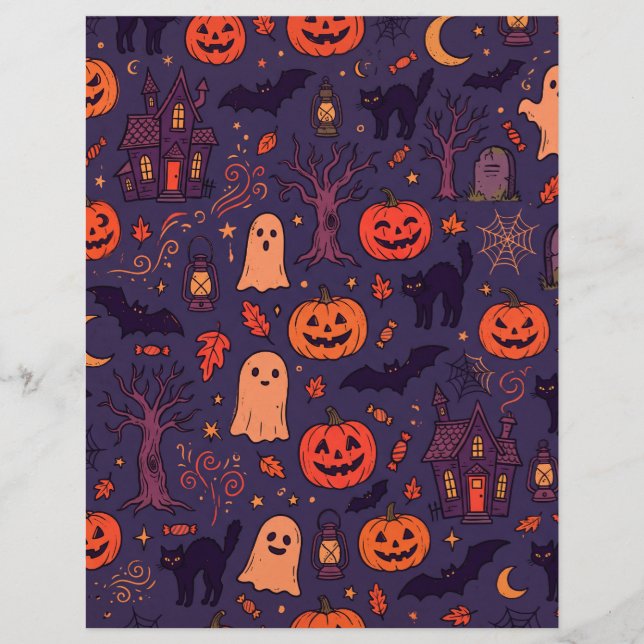 Papel de Scrapbook de Abóboras de Halloween Fantas (Frente)