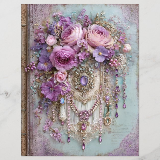 Papel de Scrapbook de Capa de Livro Azul Lavanda (Frente)