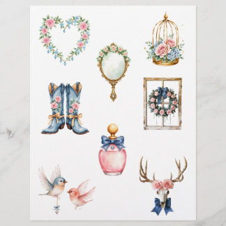 Papel de scrapbook de casa de campo rosa e azul