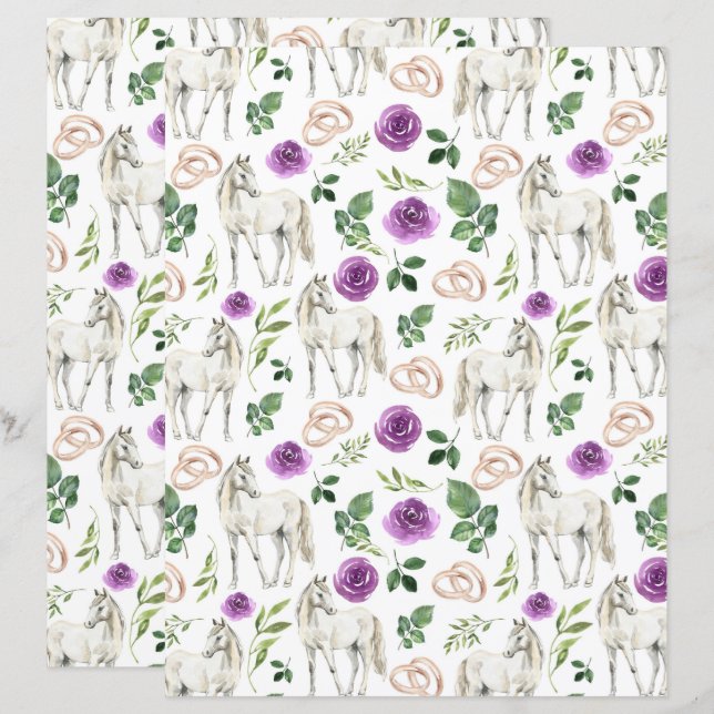 Papel de Scrapbook de Casamento Floral Roxo Equest (Frente/Verso)