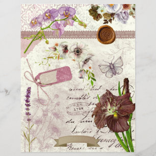 Papel de Scrapbook de Colagem Floral Roxo Vintage