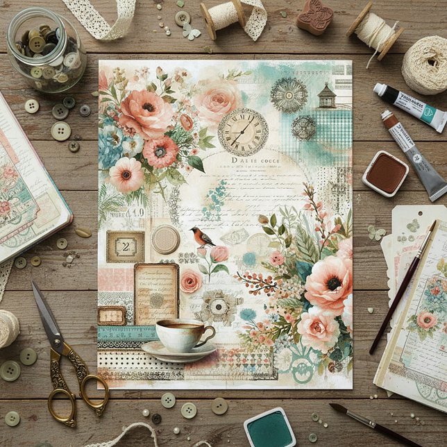 Papel de scrapbook de colagem shabby chic cottage  (Criador carregado)