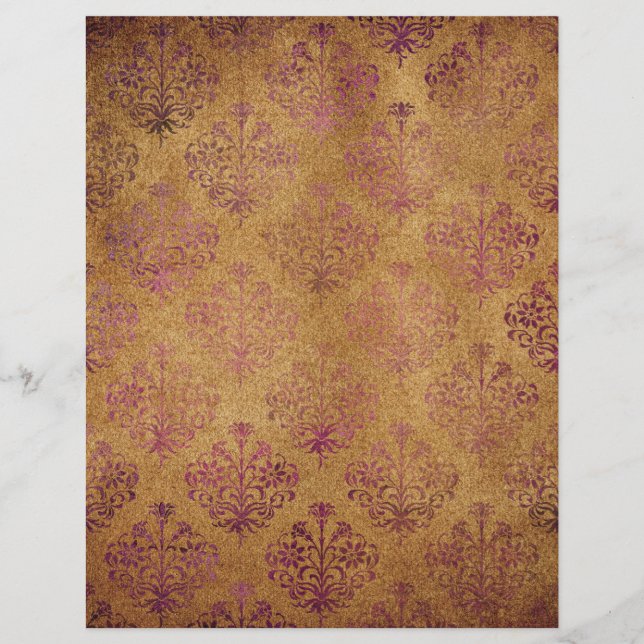 Papel de scrapbook de Cor damasco Dourada, cor-de- (Frente)