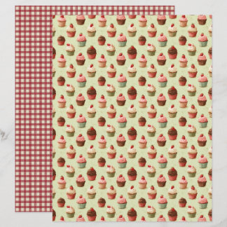 Papel de Scrapbook de Cupcake de Morango Vintage