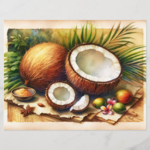 Papel de Scrapbook de Desenho Tropical de Coco Vin