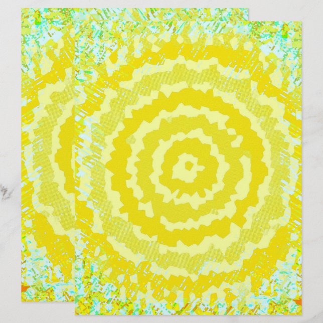 Papel de Scrapbook de Flor Abstrata Amarela 2 Lado (Frente/Verso)