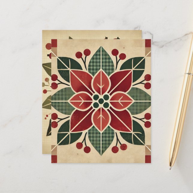 Papel de Scrapbook de Flor de Poinsettia da Arte P (Frente/Verso In Situ)