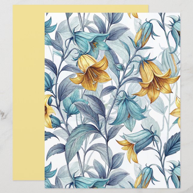 Papel de Scrapbook de Flores de Lírio Amarelo Eleg (Frente/Verso)