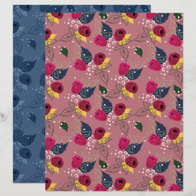 Papel de Scrapbook de Framboesa (Frente/Verso)