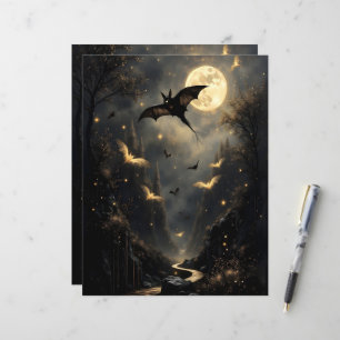 Papel de Scrapbook de Halloween com Morcegos e Lua