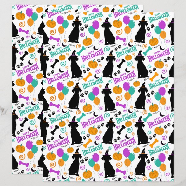 Papel de Scrapbook de Halloween de Cachorro (Frente/Verso)
